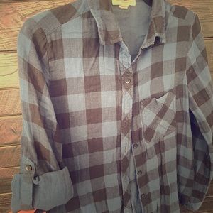 Blue/ black flannel button shirt split back detail